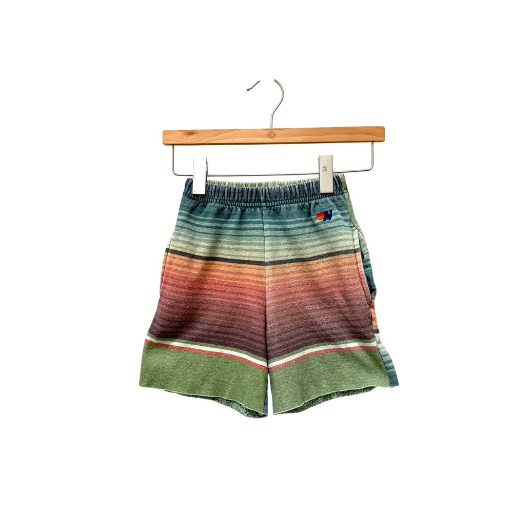 Aviator Nation Kids Tulum Sweatshorts Green Multi Stripe Size 8 Handcrafted USA